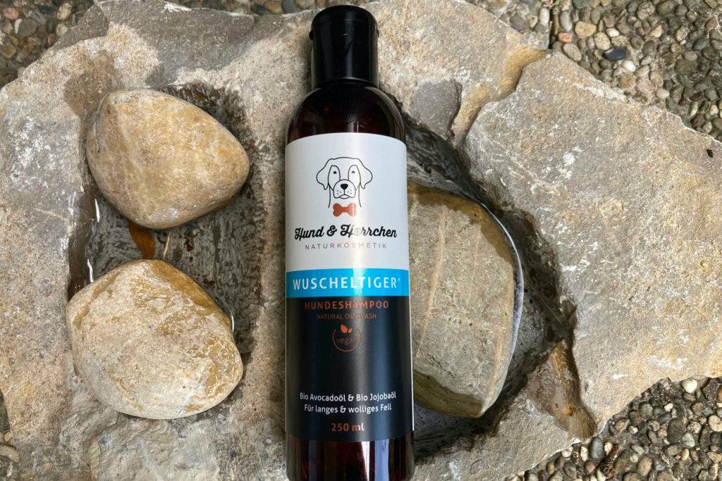 Hundeshampoo auf Steinen