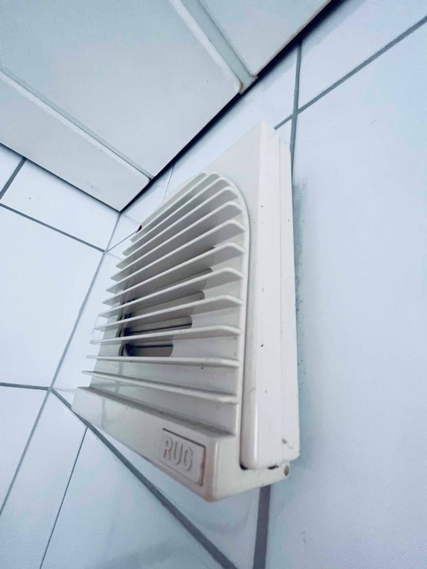 Im Test: Ein Badlüfter von der Seite an einer Wand.