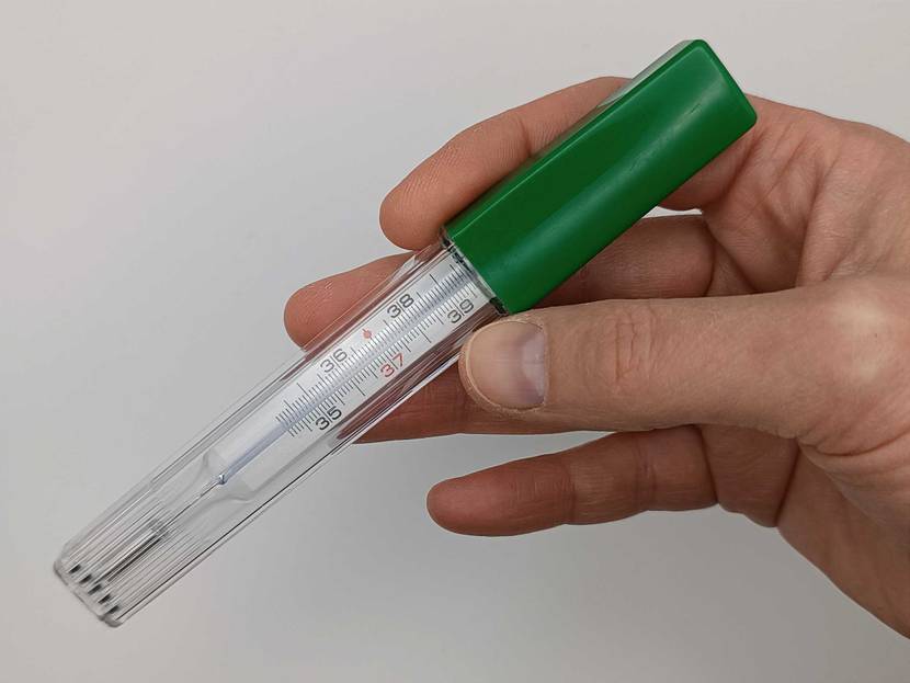Fieberthermometer in Hand
