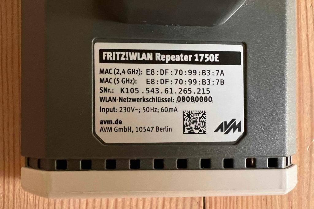 Fritz WLAN Repeater 1750e Herstellerangaben
