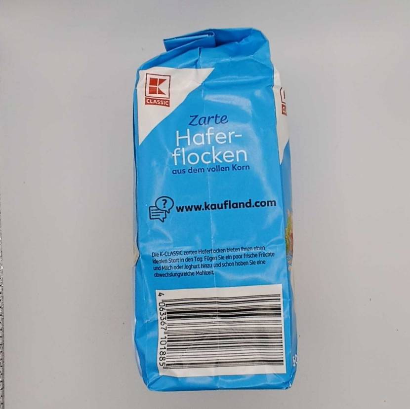 Seite einer Packung Haferflocken