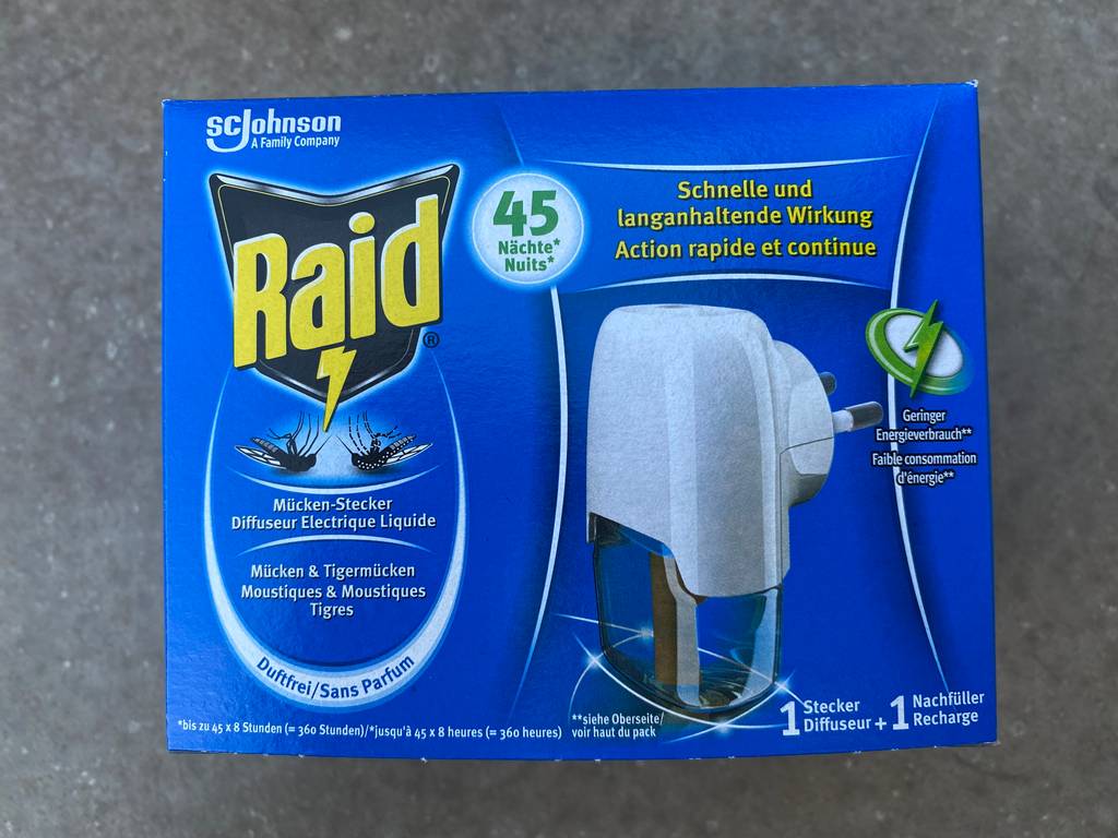 Die VErpackung des Raid Mückensteckers von vorne.