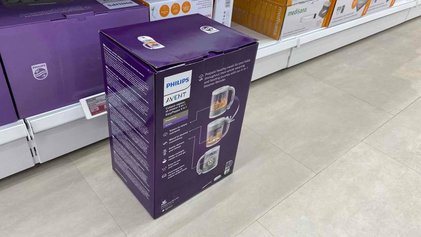 Babynahrungszubereiter getestet: Rückseite einer Originalverpackung mit Infografiken.
