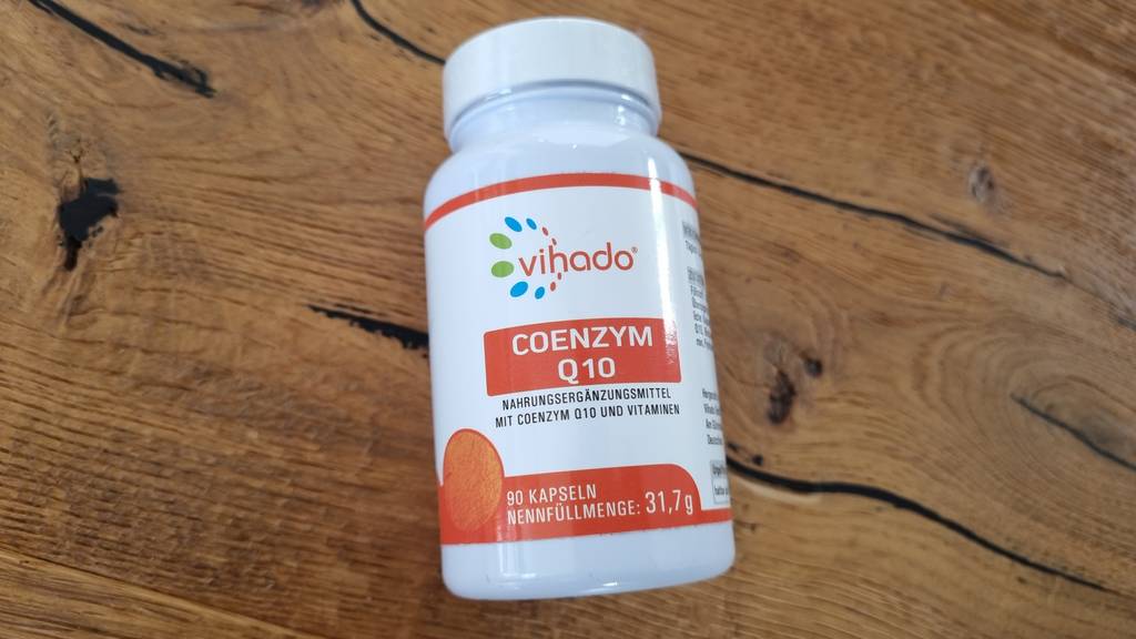 Vihado Coenzym-Q10-Kapseln in der Verpackung von vorne.